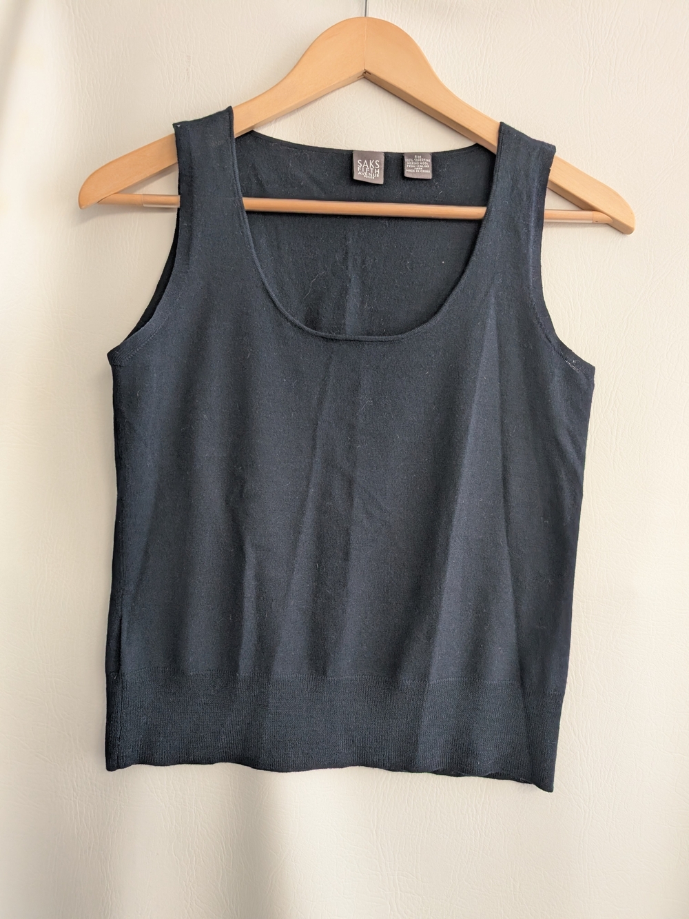 Saks Fifth Avenue Navy Wool Scoop Neck Knit Tank - Petite M